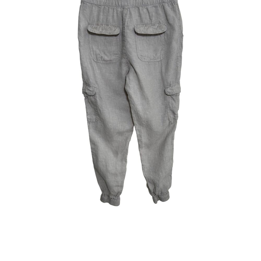 Nicole Miller Linen Jogger Pants Womens M Natural Cargo Drawstring Coastal Boho - Picture 3 of 10